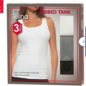 NWT Felina Ribbed Cotton Tank 3-Pack in White, Gray, Black